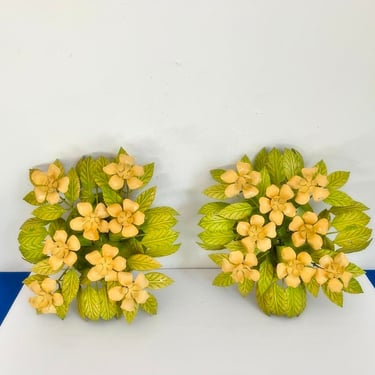 Pair Tole Floral Wall or Ceiling Lights 