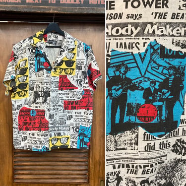 Vintage 1980’s “Melody Maker” New Wave Punk Rock n’ Roll Print Newspaper Shirt, 80’s Pop Art, 80’s Punk Zine, Vintage Clothing 
