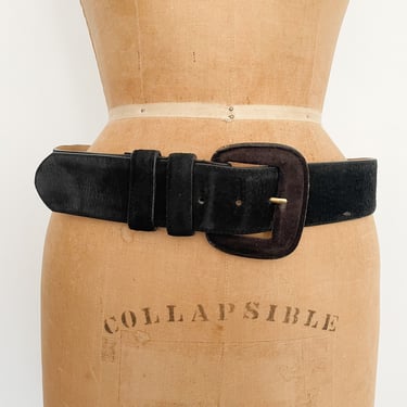 Vintage ‘80s ‘90s Lord & Taylor black suede belt, wide cinch belt, M/L 
