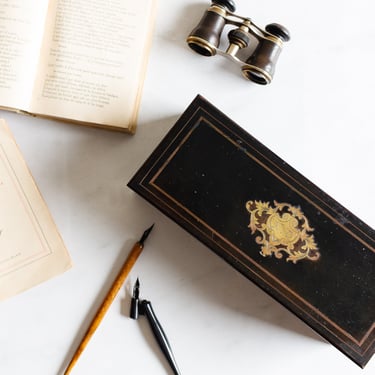 19th century mahogany Napoleon III ebony & brass inlay glove box