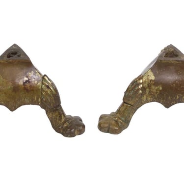 Pair of Bronze Lion Paw Flag Pole Bases