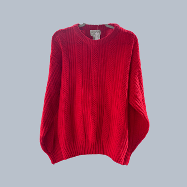 red chunky knit sweater