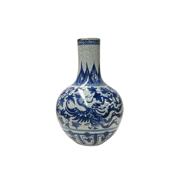 Oriental Blue White Crackle Base Phoenix Porcelain Art Vase JK281E 
