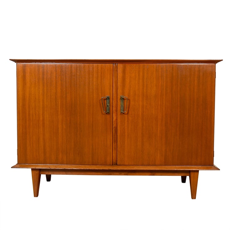 1950&#8217;s European Bar | Storage Cabinet in Walnut w. Brass Pulls