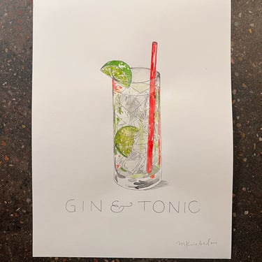 Gin and Tonic Cocktail Original Watercolor Painting