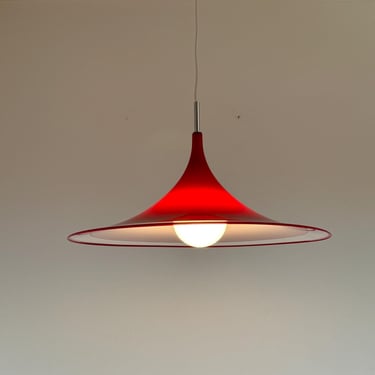 Tulip Trumpet Ceiling Light / Vintage Red Meblo Hanging Lamp / Mid Century Modern Decor / Kitchen Lamp / 1970s 