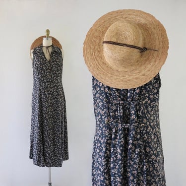 button front ditsy maxi dress - m - vintage womens y2k 90s dark floral size large long maxi dress 