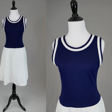 60s David Crystal Dress - Navy Blue and White - Sleeveless - Tennis Nautical Preppy - Vintage 1960s - S 