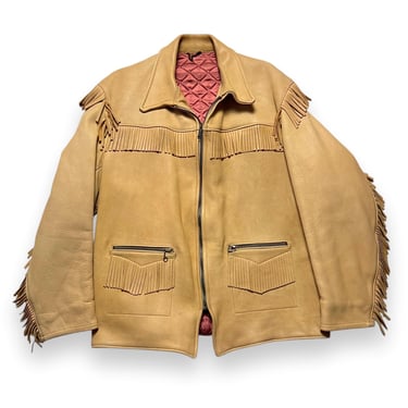 Vintage 1950s Buckskin Leather Fringe Ranch Jacket ~ size XL ~ Western / Cossack / Ricky / Work Wear 