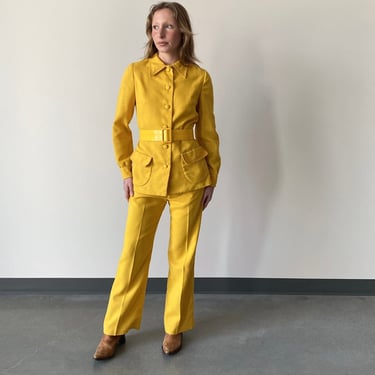 1970s Bright Yellow 2pc Womens Pant Suit 