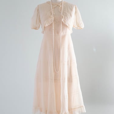 Ethereal 1930's Baby Doll Silk Dress With Puff Sleeves & Slip / XS
