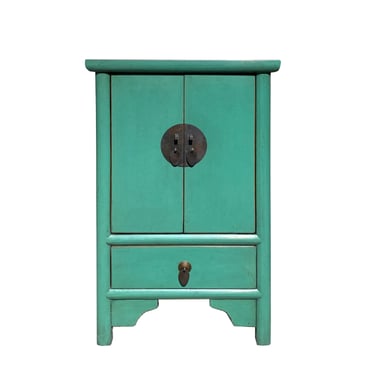 Chinese Turquoise Green Pastel Moon Face End Table Nightstand cs7369E 
