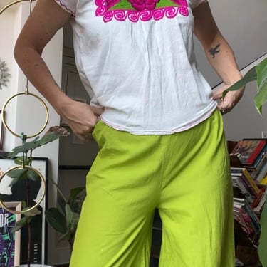 VTG Green Paisley Eyelet Cotton Culottes 