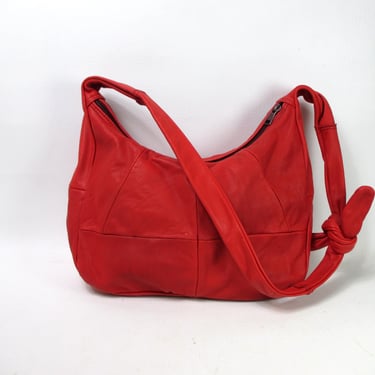 Red Leather Hobo Slouch Purse Vintage Crossbody Large Patchwork Leather Shoulder Bag Crescent Style Purse Vintage Handbag Red Leather Purse 