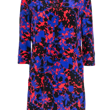 Diane von Furstenberg - Purple, Black, & Red Silk Printed Long Sleeve Mini Dress Sz 4