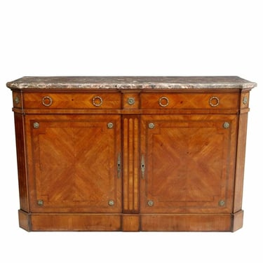 Antique French Louis XVI Style Parquetry Marble-top Sideboard Buffet 