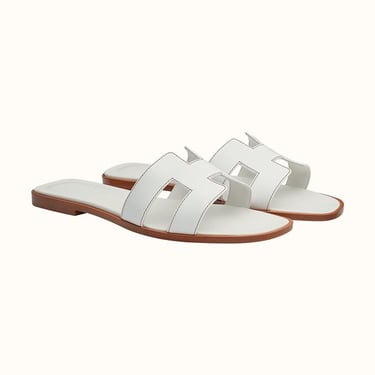 HERMES White Leather Oran Mule Flip Flops Slides Sandals