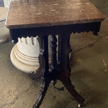 Small Maroon Marble Top Carved End Table