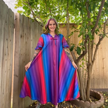 Vintage 1970’s Colorful Striped Muumuu Dress 
