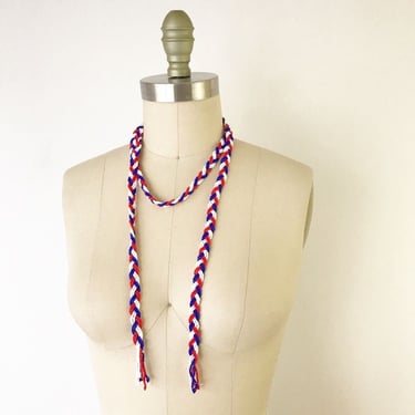 Vintage Seed Bead Braided Rope Necklace Red Blue Belt Indigenous Native Made 