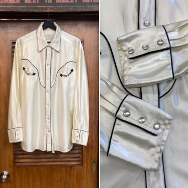 Vintage 1970’s “H Bar C” Western Cowboy Poly Disco Pearl Snap Button Rockabily Shirt, 70’s Vintage Clothing 
