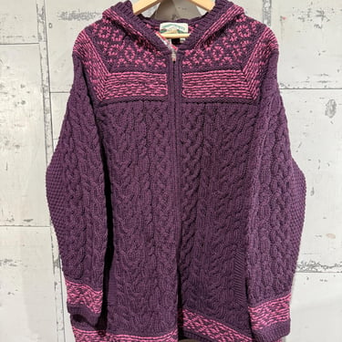 Vintage Arancrafts Cable Knit Sweater Purple Chunky Hoodie  Full Zip AranCrafts Brand New with Tags 