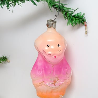 Vintage 1950's Russian Man Painted Glass Christmas Tree Ornament, Antique New Year Decor 