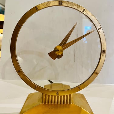 Art Deco Atomic Age Brass & Glass Electric Mystery Clock by Jefferson