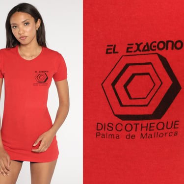 El Exagono Discotheque TShirt 80s Palma De Mallorca Shirt Graphic Disco Shirt Vintage Tee Spain Girly Short Sleeve 70s Red Extra Small xs 0 