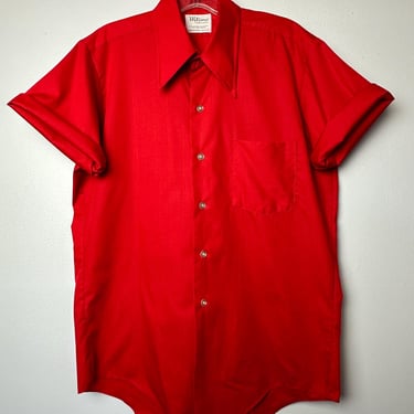 60’s 70’s Mod Red short sleeve Men’s shirt~ Mod Retro Wash n wear wing tip collar / Rocker lounge/ size Medium 42-44 