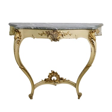European Italian Rococo Console Table with Green Marble Top