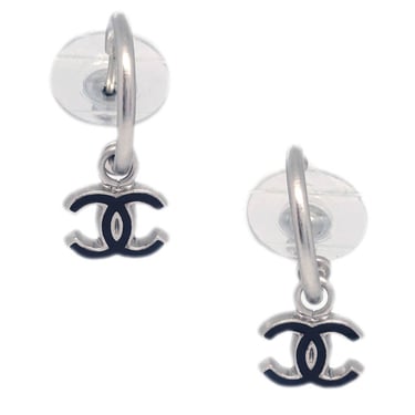 Chanel CC Silver Dangle Piercing Earrings 06P