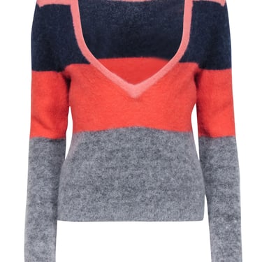 Equipment - Orange, Navy, & Grey Color Block Alpaca Blend Sweater Sz S