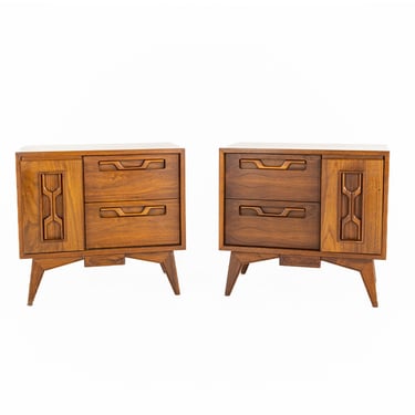Young Manufacturing Style Mid Century Walnut Nightstands - Set of 2 - mcm 