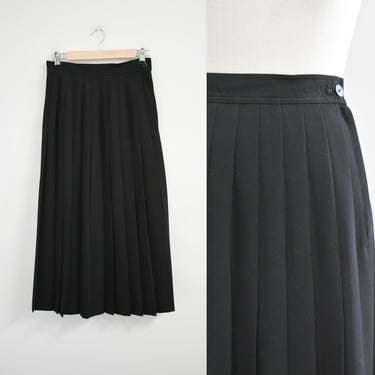 1980s Louis Feraud Black Pleated Midi Skirt 