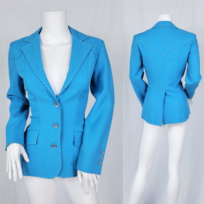 Panhandle Slim 1970's Turquoise Blue Western Blazer I Jacket I Suit Coat I Sz Med I 3 Button 