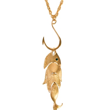 Napier Vintage 1971 Francis Fujio Gold Plated Articulated Fish on a Hook Pendant Necklace