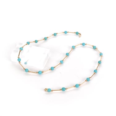 Vintage Turquoise Beaded Necklace with 14K Gold Beads, 14K Gold Beaded Necklace with Blue Turquoise Beads, 18 in 
