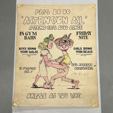 1960s Original Folk Art Poster for Louisiana Country Dance featuring Bob Roberts Orchestra - Fais Do Do - Rural Music History - Southern Art 