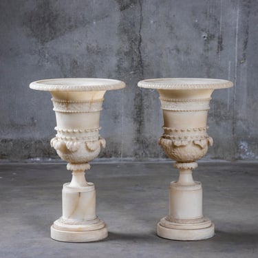 PAIR OF ITALIAN CARVED ALABASTER URNS