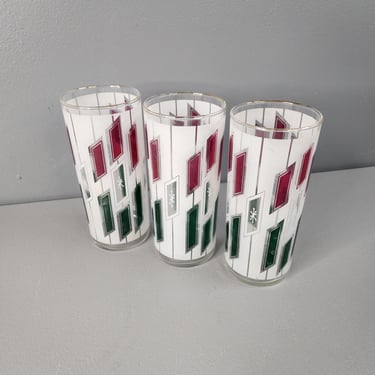 Set of 3 Bartlett Collins Atomic Christmas Pattern Drinking Glasses 