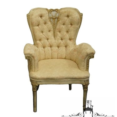 Vintage Antique Louis XVI French Provincial Off White / Cream Upholstered Heart Back Parlor Arm Chair 