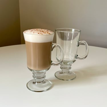 Vintage 8oz Set of 2 Clear Glass Irish Coffee Mugs 