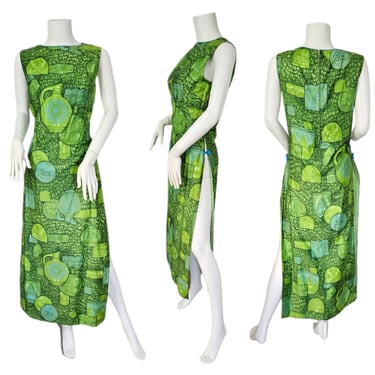1960's Green Brushed Cotton Hawaiian Tea Timer Long Duster Dress I Sz Med 