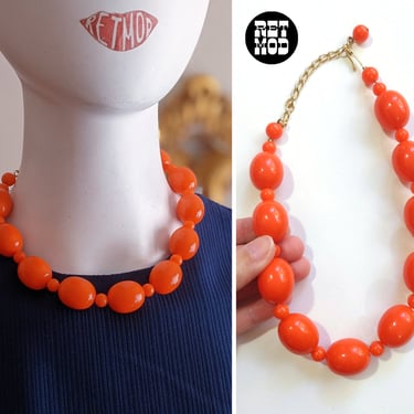Fun Vintage 60s Chunky Orange Beaded Short Necklace from Western Germany 