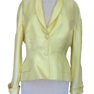 Vintage Thierry Mugler Jacket Medium Women Yellow Silk Nipped Waist 