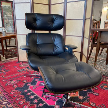 Mid Century Eames Style Leather Lounge Chair & Ottoman by Selig