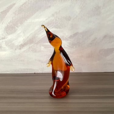 Vintage Viking Glass Penguin ,Amber Glass, vintage midcentury modern glassware, Penguin  paper weight, Glass whale 