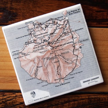 1974 Grand Canary Island Vintage Map Coaster. Canary Islands Map. Spain Travel Décor. World Travel Gift. Gran Canaria Island. Las Palmas Map 