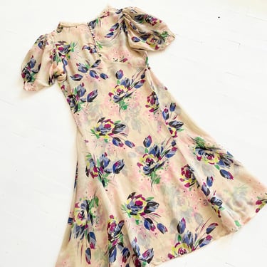 1930s Floral Print Chiffon Dress 